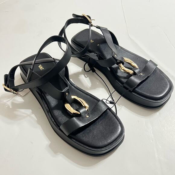 Zara Black Sandals with Gold Buckle - Picture 10 of 15